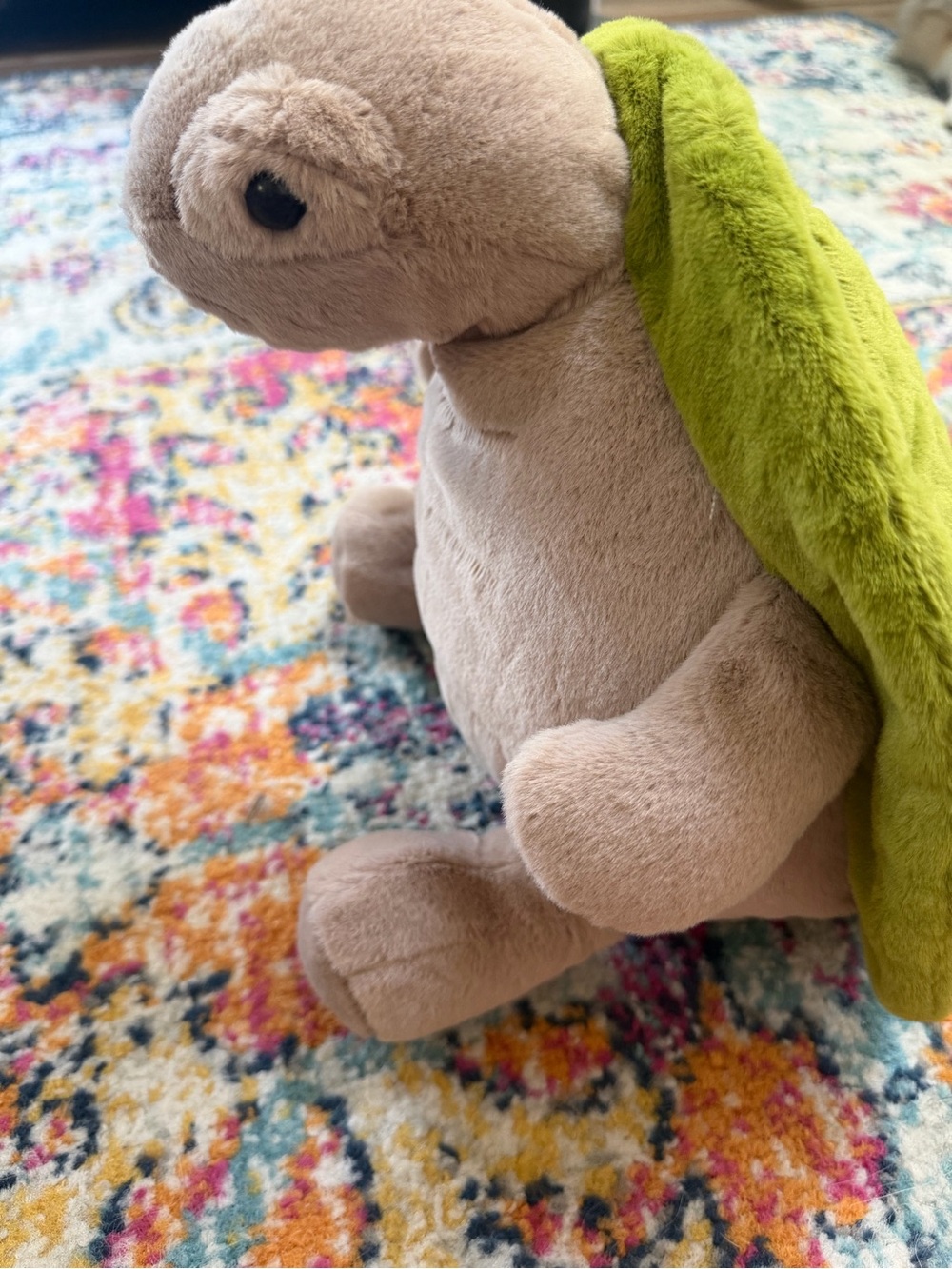 Adorable Grumpy Plush Turtle Toy in Light Brown with Green Shell-NWOT